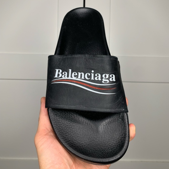Balenciaga Political Campaign Black Pool Slides - Picture 1 of 5